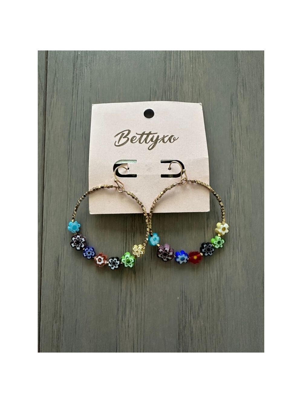 Bettyxo Gold Multicolor Flower Hoop Earrings One Size